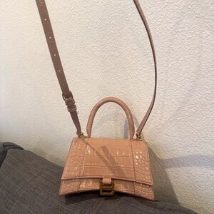 Balenciaga hourglass pink-Nude Crocodile-Embossed Mini Bag